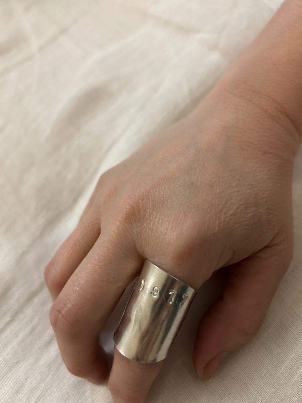 Rustic Wide Stamped Silver Plated Handmade Band Ring - Chunky Metallic Statement